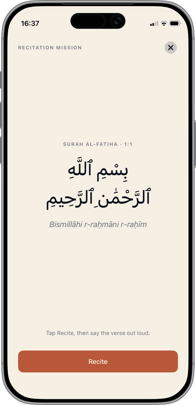 Recitation mission - recite a short verse to silence the alarm